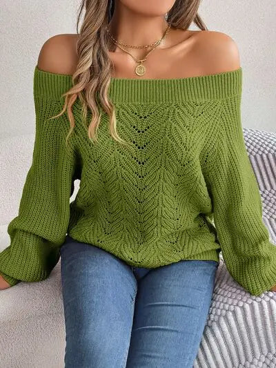Off-Shoulder Long Sleeve Sweater GlossiChic Collection