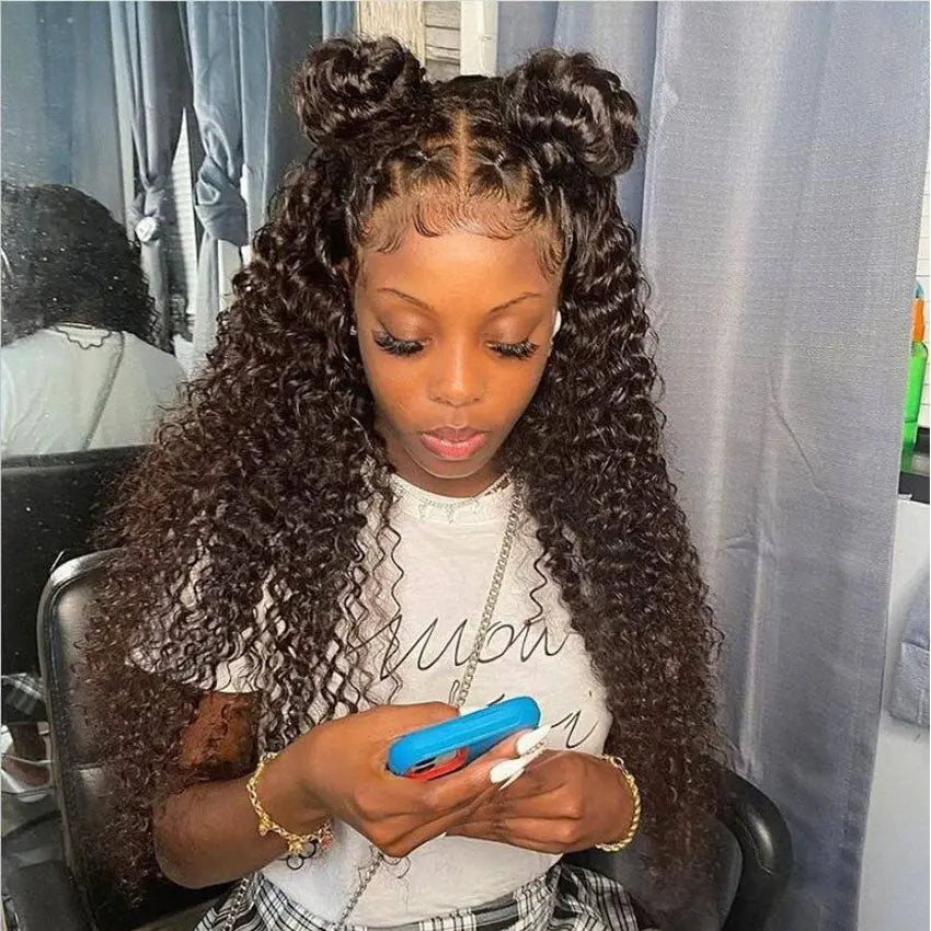 Brazilian human hair deep curly 13x4 lace front wig natural color pre-plucked hairline - GlossiChic Collection 10 Inches / natural color GlossiChic Collection
