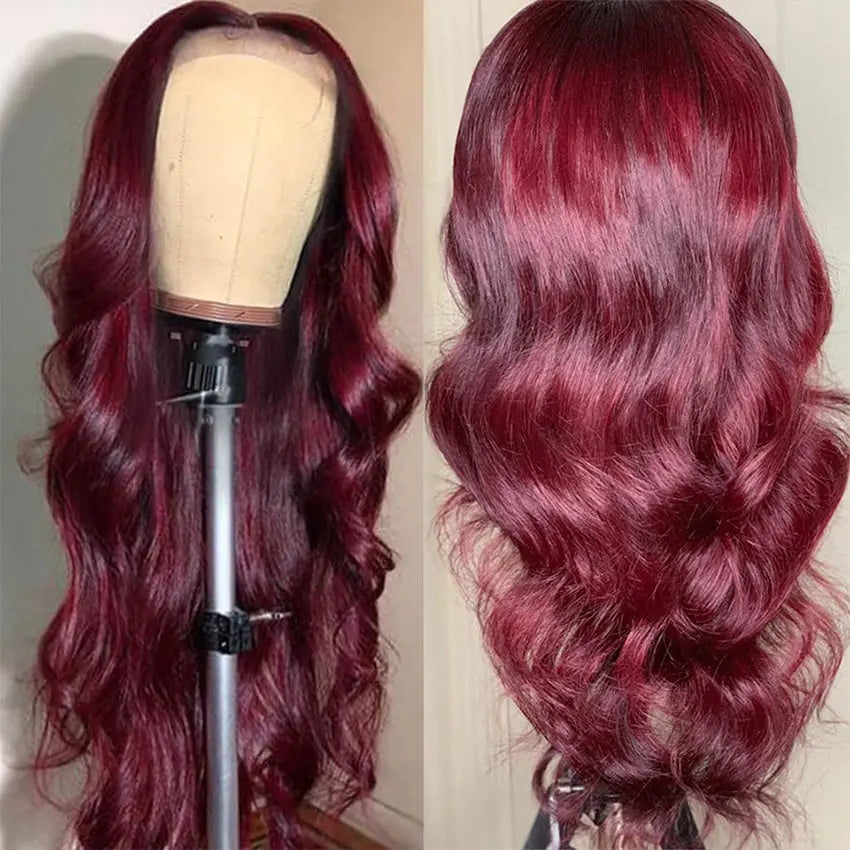 Glueless brazilian virgin remy wavy pre-plucked 99J Burgundy lace front wig - GlossiChic Collection 10 Inches / Natural Color GlossiChic Collection Lace Wigs