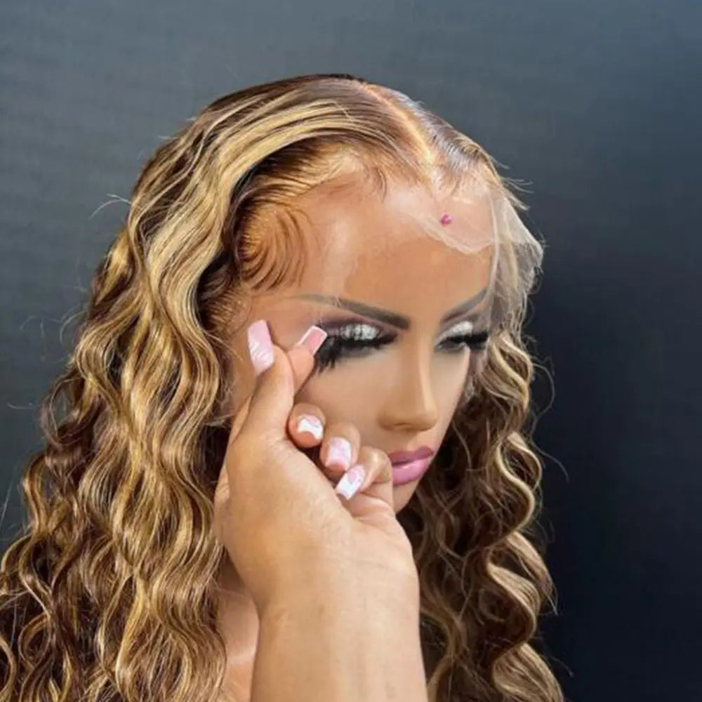 Brazilian Virgin Transparent HD Highlight Water Wave Human Lace Front Wig - GlossiChic Collection 8 Inches / 13x4 transparent lace front wig GlossiChic Collection