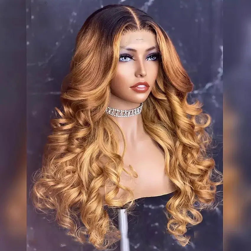 Brazilian Remy ombre honey blonde 13*4 pre-plucked human hair with baby hair lace front wig - GlossiChic Collection 8 Inches / natural color GlossiChic Collection
