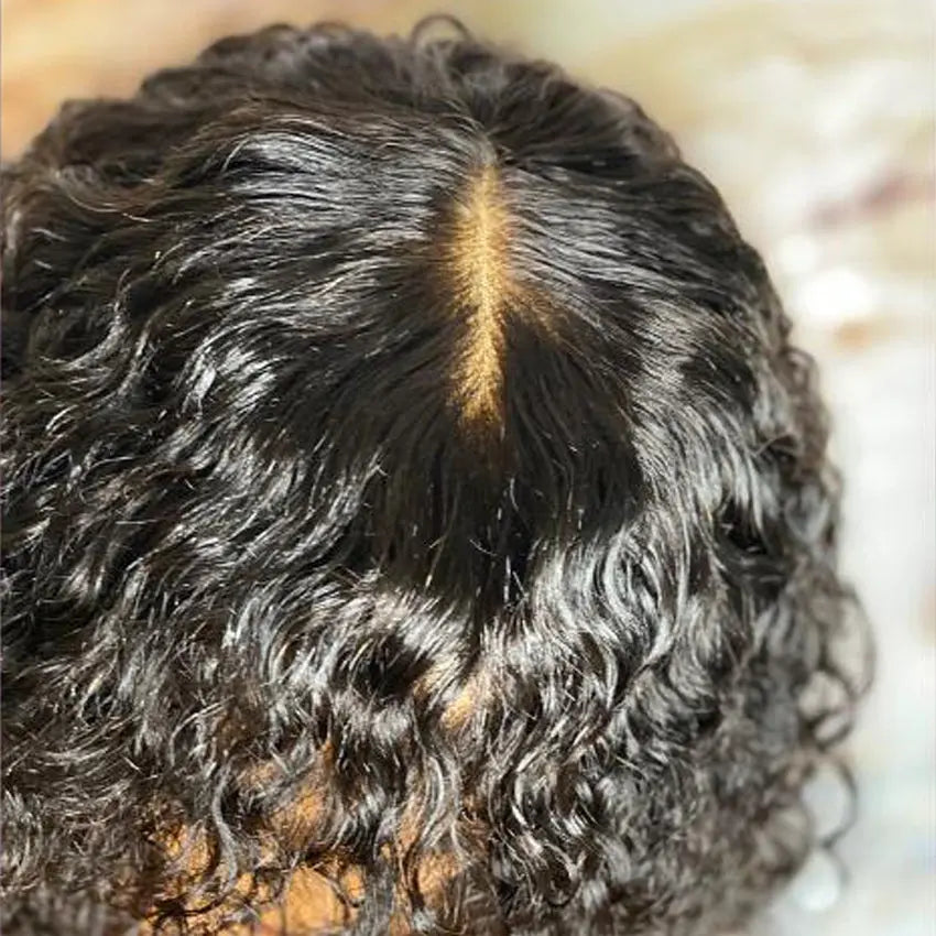 Brazilian remy fringe short curly bob lace front human hair wig pre-plucked with bangs - GlossiChic Collection 8 Inches / Natural Color GlossiChic Collection Lace Wigs