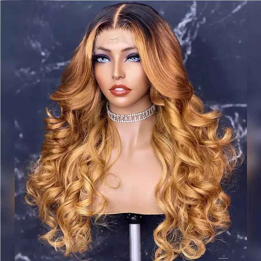Brazilian Remy ombre honey blonde 13*4  pre-plucked human hair with baby hair lace front wig