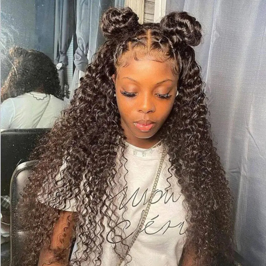 Brazilian human hair deep curly 13x4 lace front wig natural color pre-plucked hairline - GlossiChic Collection 10 Inches / natural color GlossiChic Collection