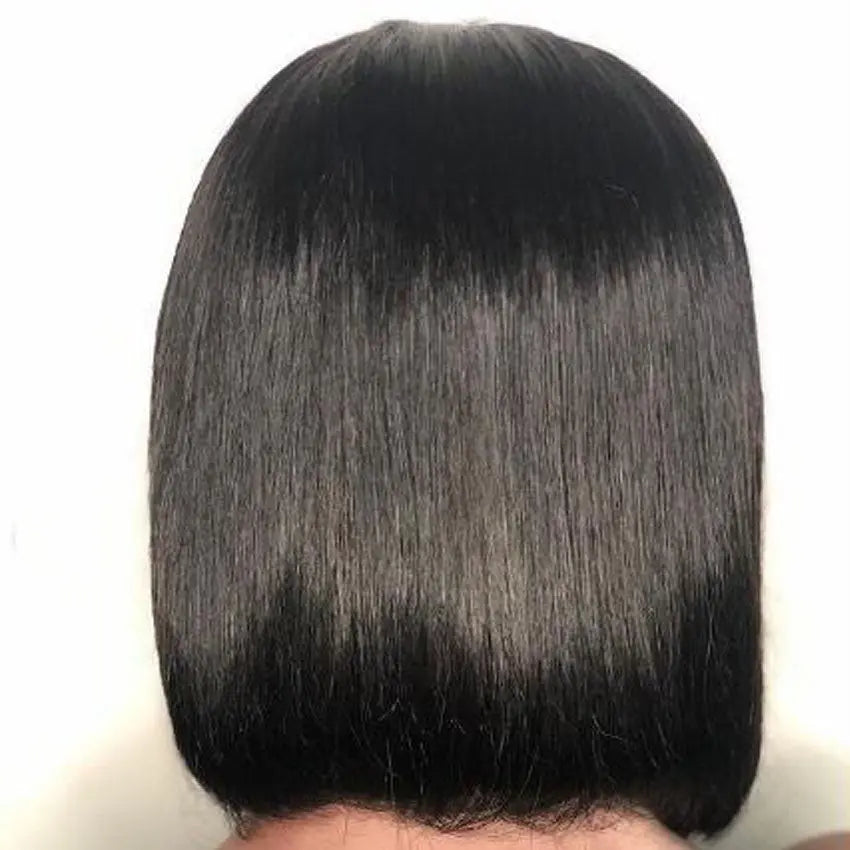 Straight Bob Fringe Human Hair Wigs With Bangs Short Bob Cut Lace Front Wig - GlossiChic Collection 8 Inches / Natural Color GlossiChic Collection Lace Wigs