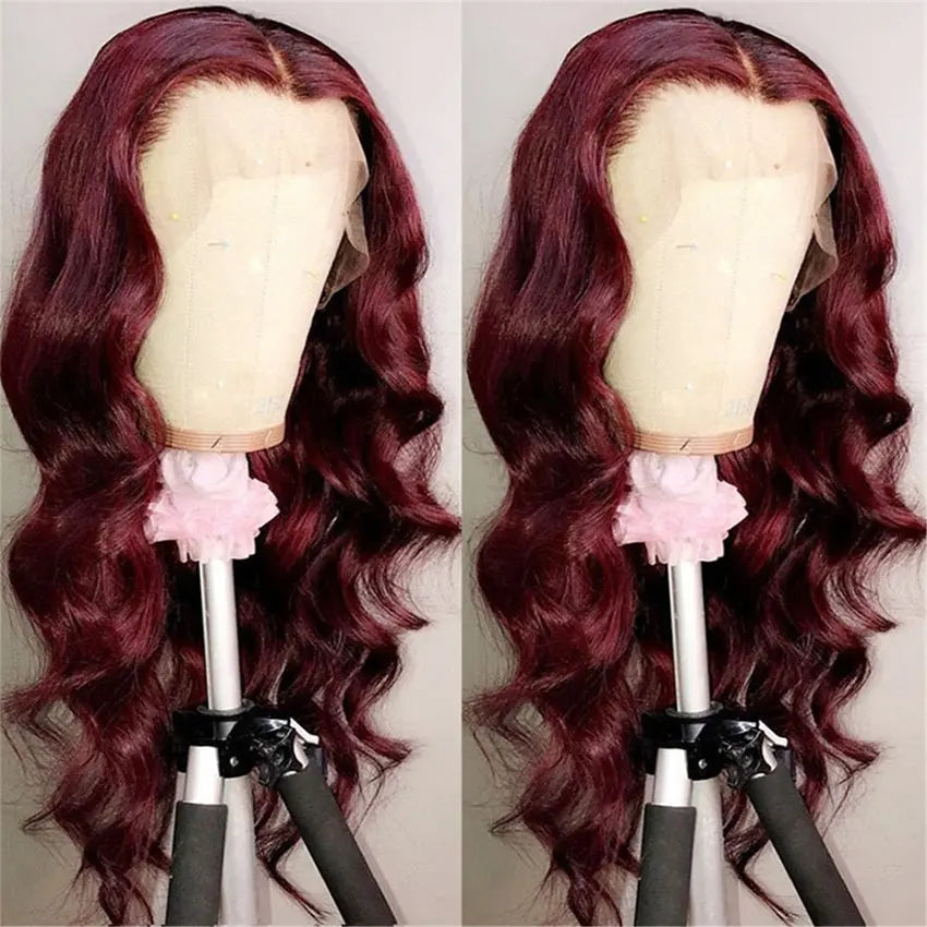 Glueless brazilian virgin remy wavy pre-plucked 99J Burgundy lace front wig - GlossiChic Collection 10 Inches / Natural Color GlossiChic Collection Lace Wigs