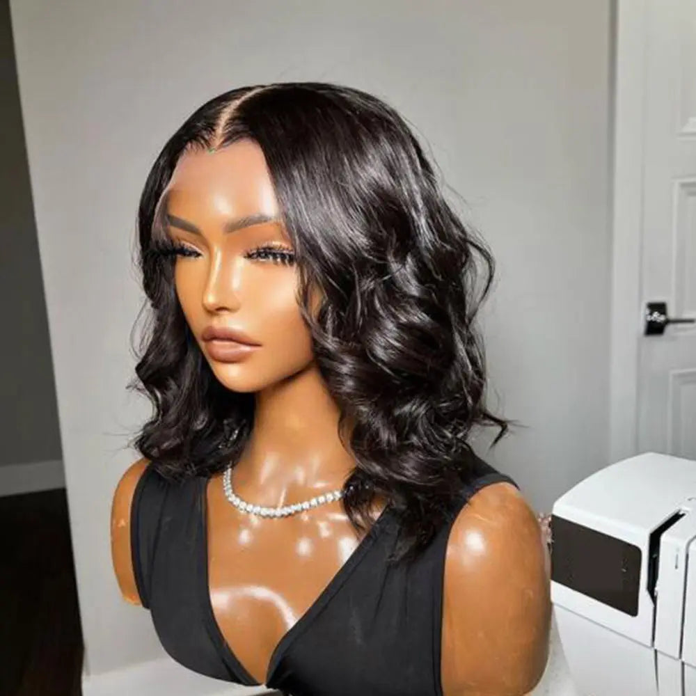 Short Wavy Bob Human Hair Wigs Pre Plucked Cuticle Aligned Virgin Transparent HD Lace Frontal Wig - GlossiChic Collection 8 Inches / 13x4 transparent lace front wig GlossiChic Collection Lace Wigs
