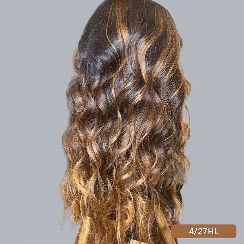 Brazilian wavy pre-plucked ombre blonde highlights color 13x4 deep part lace front human hair wig - GlossiChic Collection 10 Inches / natural color GlossiChic Collection