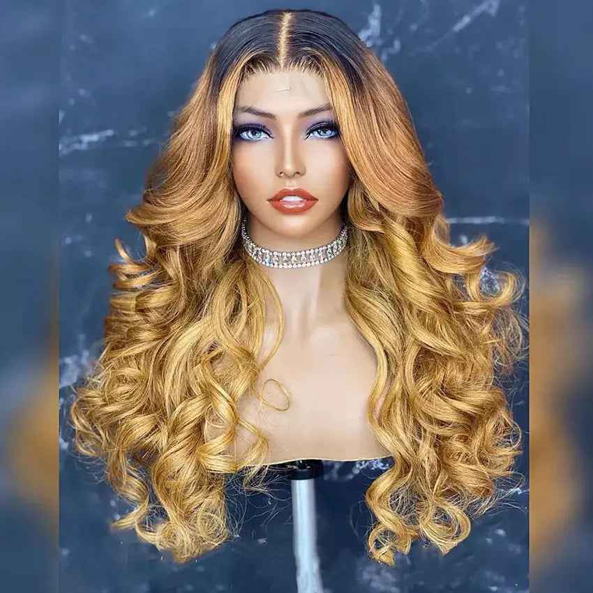 Brazilian Remy ombre honey blonde 13*4  pre-plucked human hair with baby hair lace front wig