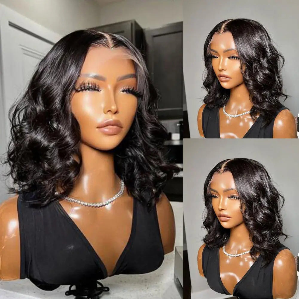 Short Wavy Bob Human Hair Wigs Pre Plucked Cuticle Aligned Virgin Transparent HD Lace Frontal Wig - GlossiChic Collection 8 Inches / 13x4 transparent lace front wig GlossiChic Collection Lace Wigs