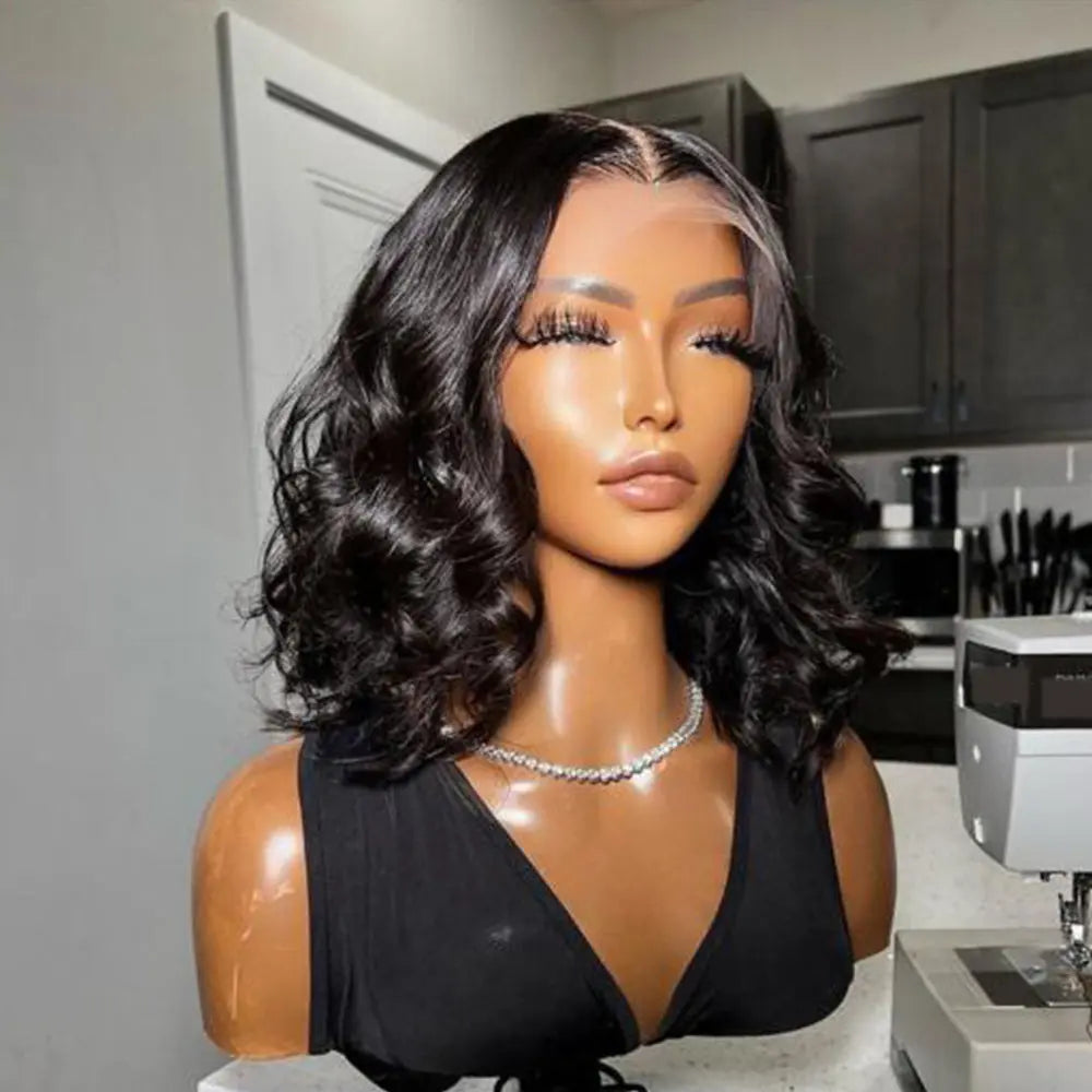 Short Wavy Bob Human Hair Wigs Pre Plucked Cuticle Aligned Virgin Transparent HD Lace Frontal Wig - GlossiChic Collection 8 Inches / 13x4 transparent lace front wig GlossiChic Collection Lace Wigs