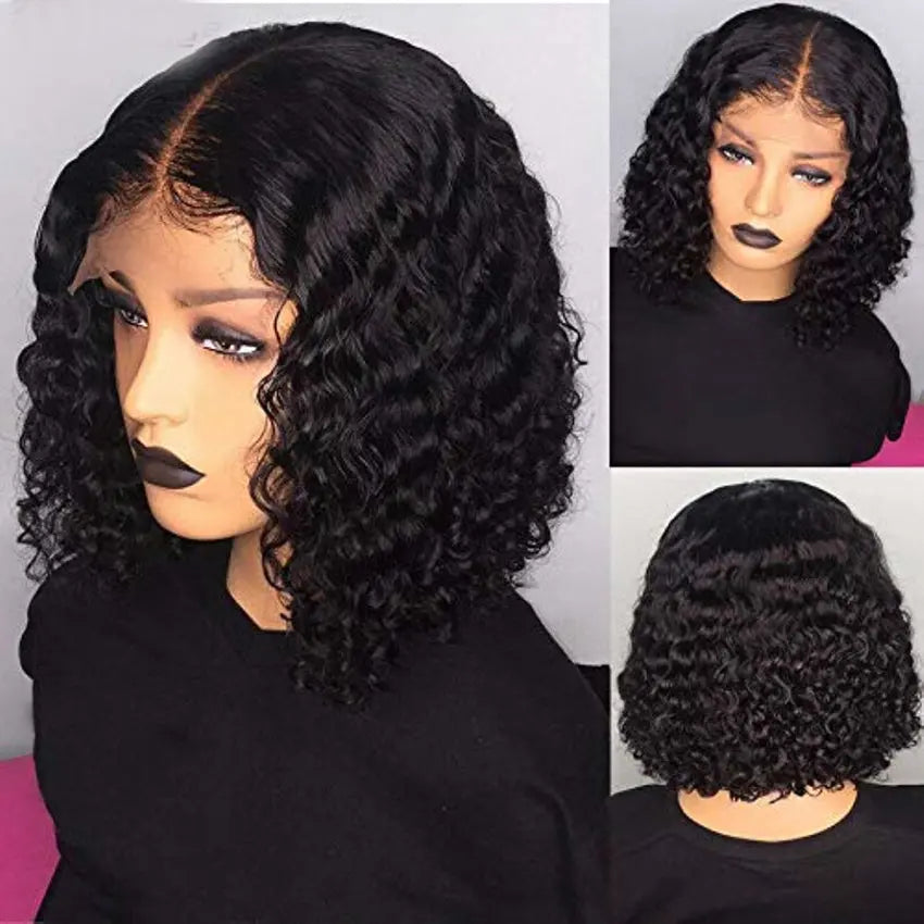 Ombre Color 1B/30 1B/99J Burgundy color short water wave curly bob human hair lace front wigs - GlossiChic Collection 8 Inches / 1B/99J color GlossiChic Collection Lace Wigs
