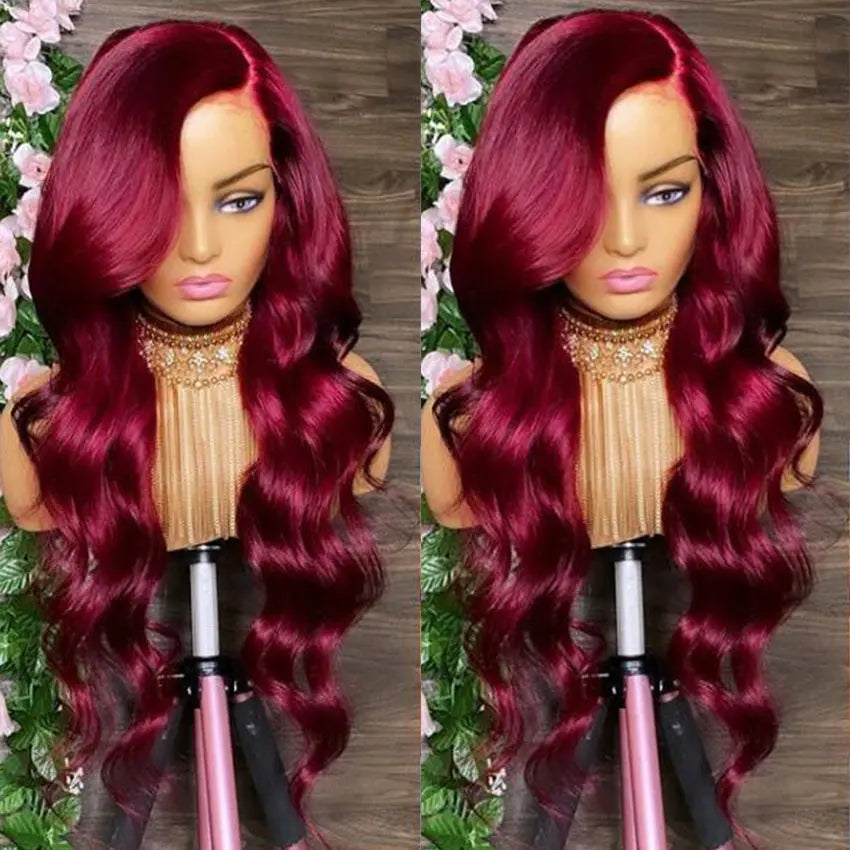 Burgundy Wavy Human Hair Lace Front Wigs 99J Color Brazilian Cuticle Aligned Hair Hd Lace Frontal Wig Pre Plucked With Baby Hair - GlossiChic Collection 8 Inches / lace front wig GlossiChic Collection Lace Wigs