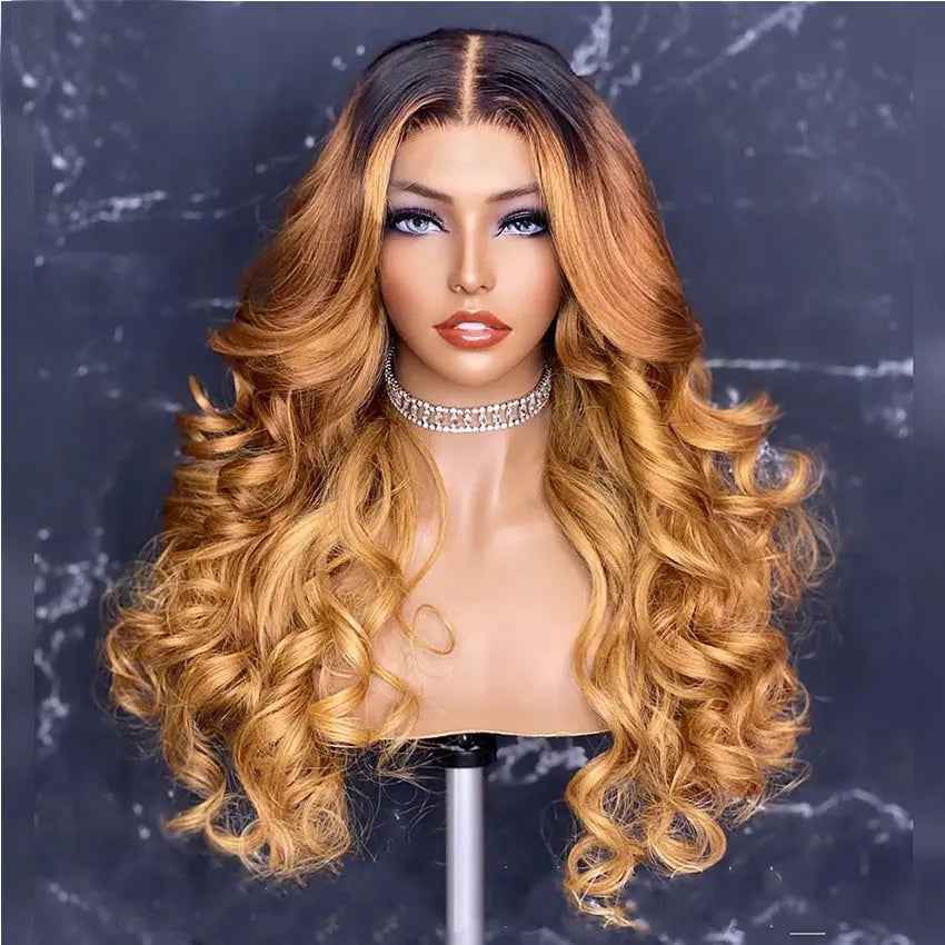 Brazilian Remy ombre honey blonde 13*4  pre-plucked human hair with baby hair lace front wig