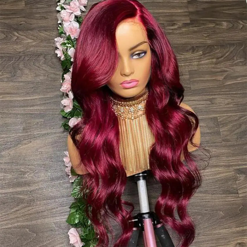 Burgundy Wavy Human Hair Lace Front Wigs 99J Color Brazilian Cuticle Aligned Hair Hd Lace Frontal Wig Pre Plucked With Baby Hair - GlossiChic Collection 8 Inches / lace front wig GlossiChic Collection Lace Wigs