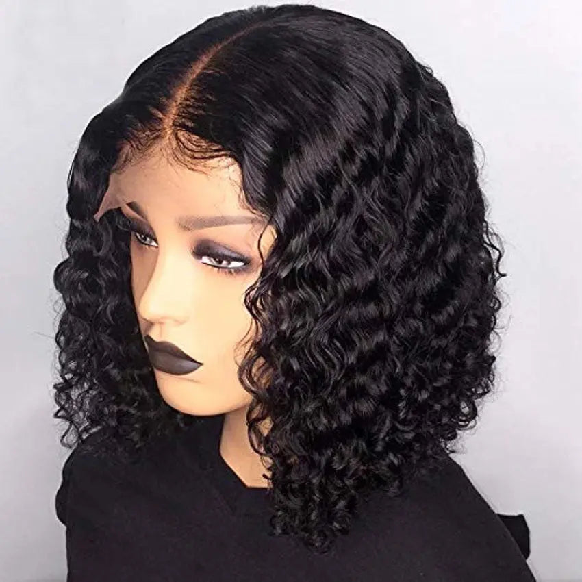 Ombre Color 1B/30 1B/99J Burgundy color short water wave curly bob human hair lace front wigs - GlossiChic Collection 8 Inches / 1B/99J color GlossiChic Collection Lace Wigs