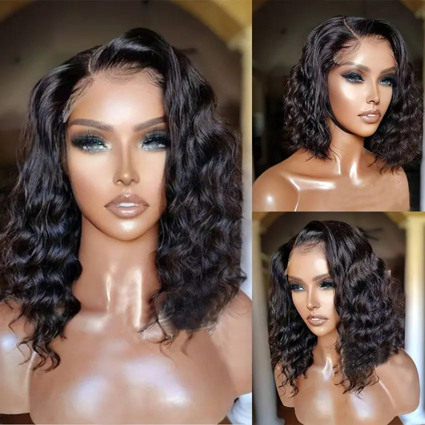 Virgin raw short bob 13x4 lace front wet and wavy human hair wig with baby hair - GlossiChic Collection 8 Inches / 13*4 lace front wig GlossiChic Collection