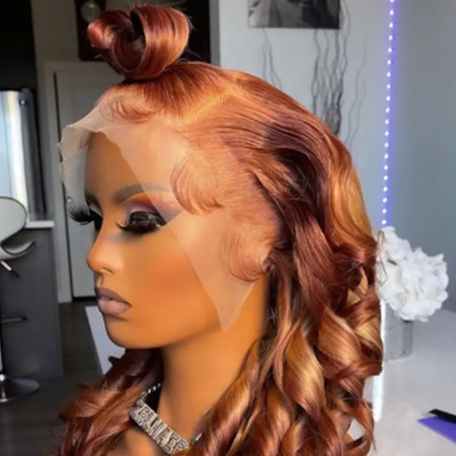 13*4 13*6 Ombre Honey Brown Highlight Loose Wave Cuticle Aligned Transparent HD Lace Frontal Human Hair Wig - GlossiChic Collection 8 Inches / 13x4 transparent lace front wig GlossiChic Collection Lace Wigs