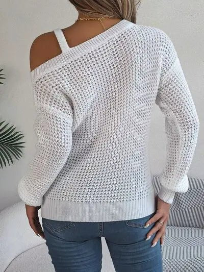 Asymmetrical Neck Long Sleeve Sweater - GlossiChic Collectionapparel