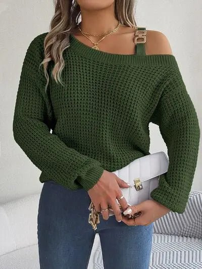 Asymmetrical Neck Long Sleeve Sweater - GlossiChic Collectionapparel