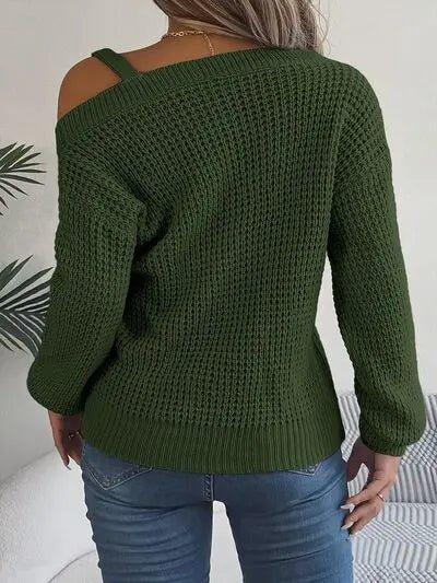 Asymmetrical Neck Long Sleeve Sweater - GlossiChic Collectionapparel