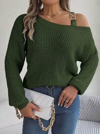 Asymmetrical Neck Long Sleeve Sweater - GlossiChic Collectionapparel