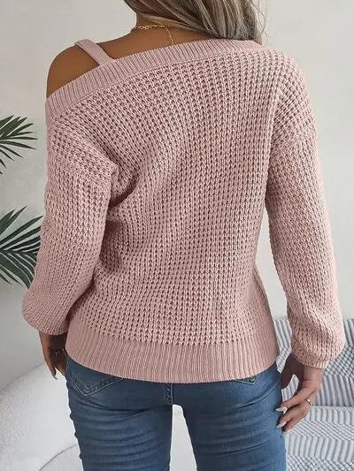 Asymmetrical Neck Long Sleeve Sweater - GlossiChic Collectionapparel