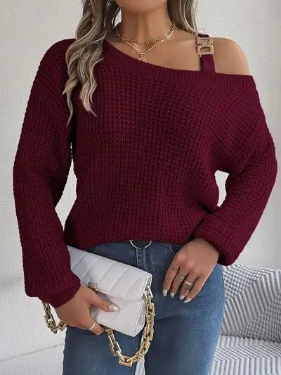 Asymmetrical Neck Long Sleeve Sweater - GlossiChic Collectionapparel