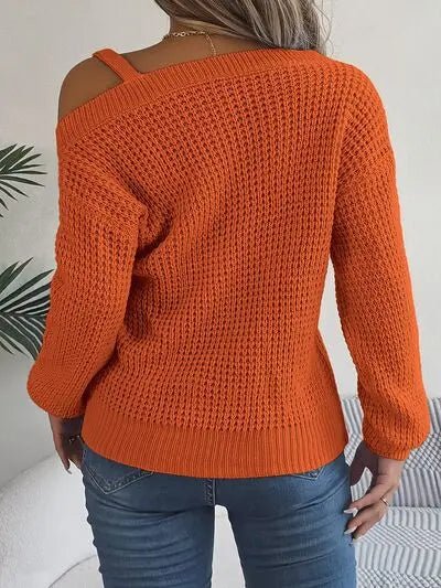 Asymmetrical Neck Long Sleeve Sweater - GlossiChic Collectionapparel