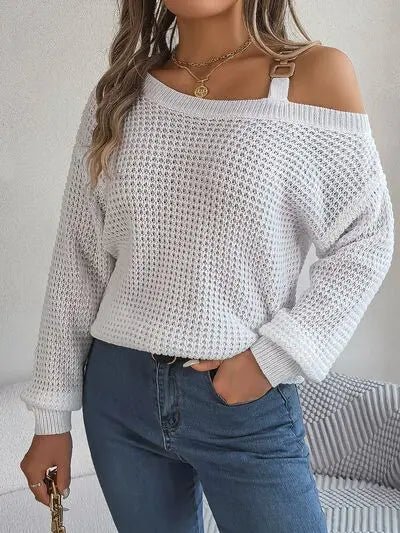 Asymmetrical Neck Long Sleeve Sweater - GlossiChic Collectionapparel