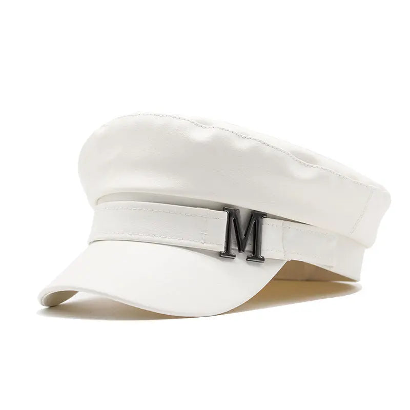 Fashion Simple PU Leather Solid Color Beret - GlossiChic Collection White / Adjustable GlossiChic Collection Belts & Hats
