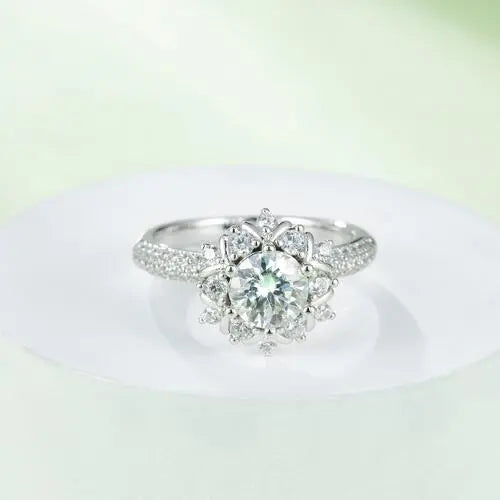 1 Carat Moissanite 925 Sterling Silver Flower Shape Ring - GlossiChic Collection Silver / 4.5 GlossiChic Collection Rings
