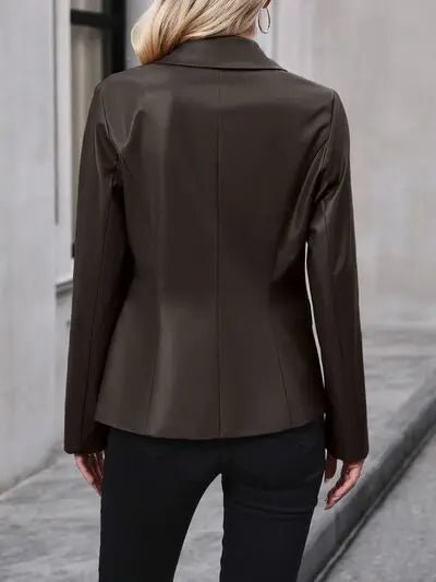 Button Up Collared Neck Blazer - GlossiChic Collectionapparel