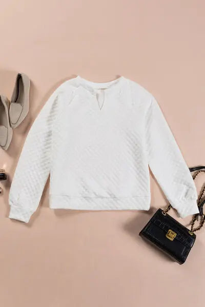 Notched Long Sleeve Sweater - GlossiChic Collection White / S GlossiChic Collection apparel