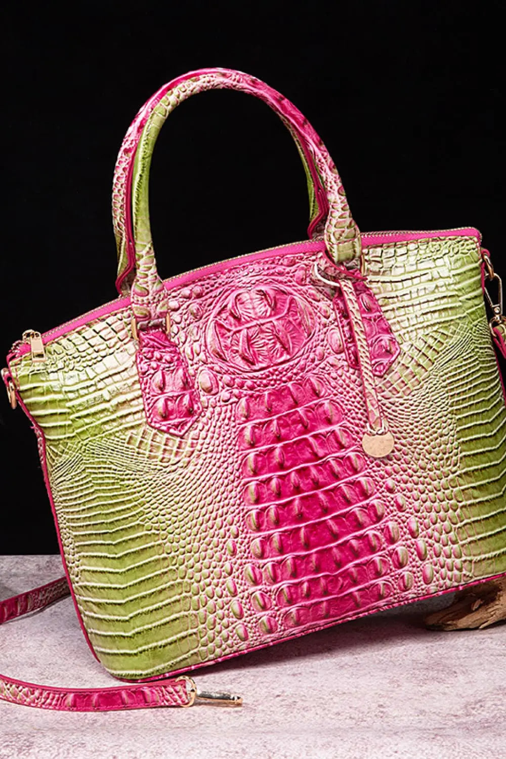 Gradient PU Leather Handbag - GlossiChic Collection Pink/Green / One Size GlossiChic Collection handbags