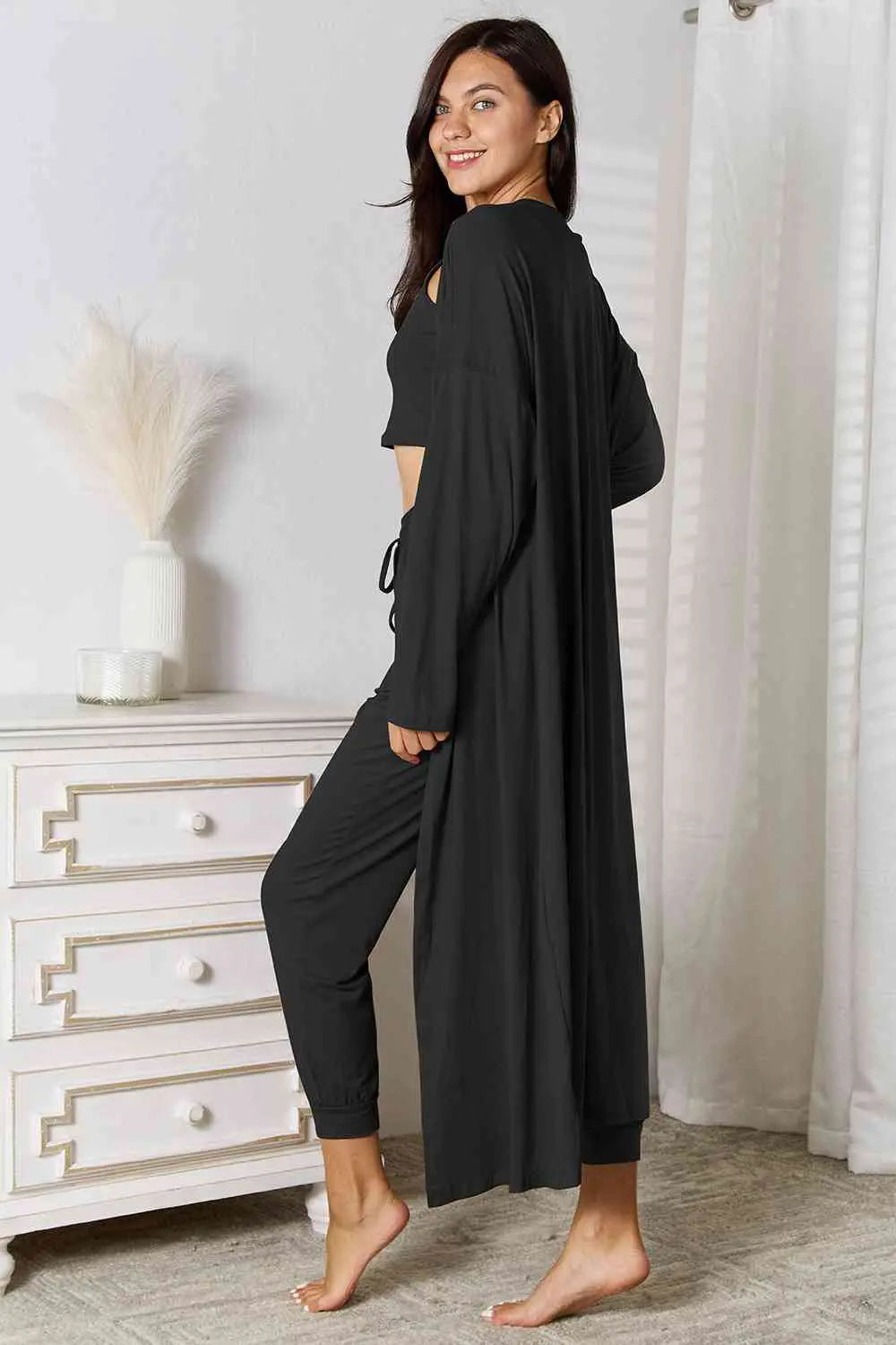 Tank, Pants, Cardigan Set - GlossiChic Collection Taupe / S GlossiChic Collection Outfit Sets