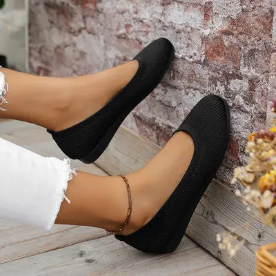 Round Toe Knit Ballet Flats - GlossiChic Collection Wine / 36 GlossiChic Collection Shoes & Accessories