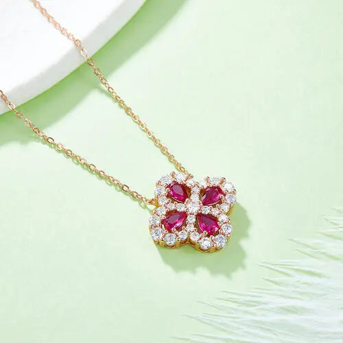 Lab-Grown Ruby 925 Sterling Silver Flower Shape Necklace - GlossiChic Collection Deep Rose / One Size GlossiChic Collection jewelry