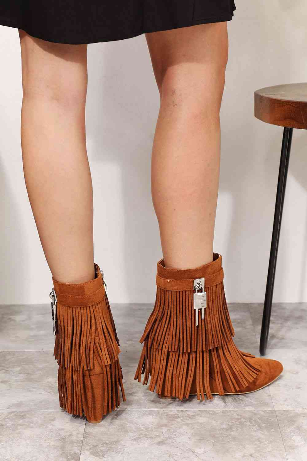 Tassel Wedge Heel Ankle Booties - GlossiChic Collection Ochre / 6 GlossiChic Collection Shoes & Accessories