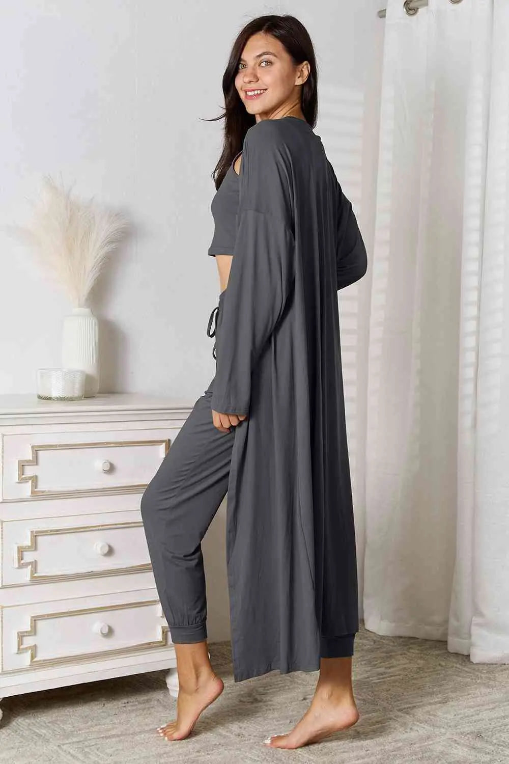 Tank, Pants, Cardigan Set - GlossiChic Collection Taupe / S GlossiChic Collection Outfit Sets