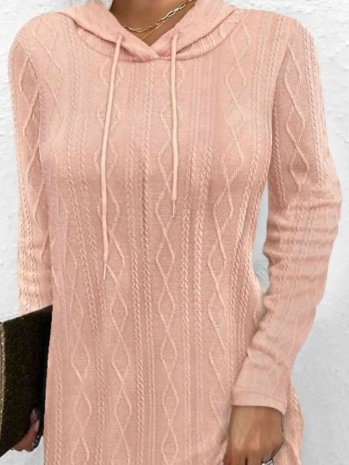 Drawstring Hooded Sweater Dress - GlossiChic Collection Dusty Pink / S GlossiChic Collection apparel