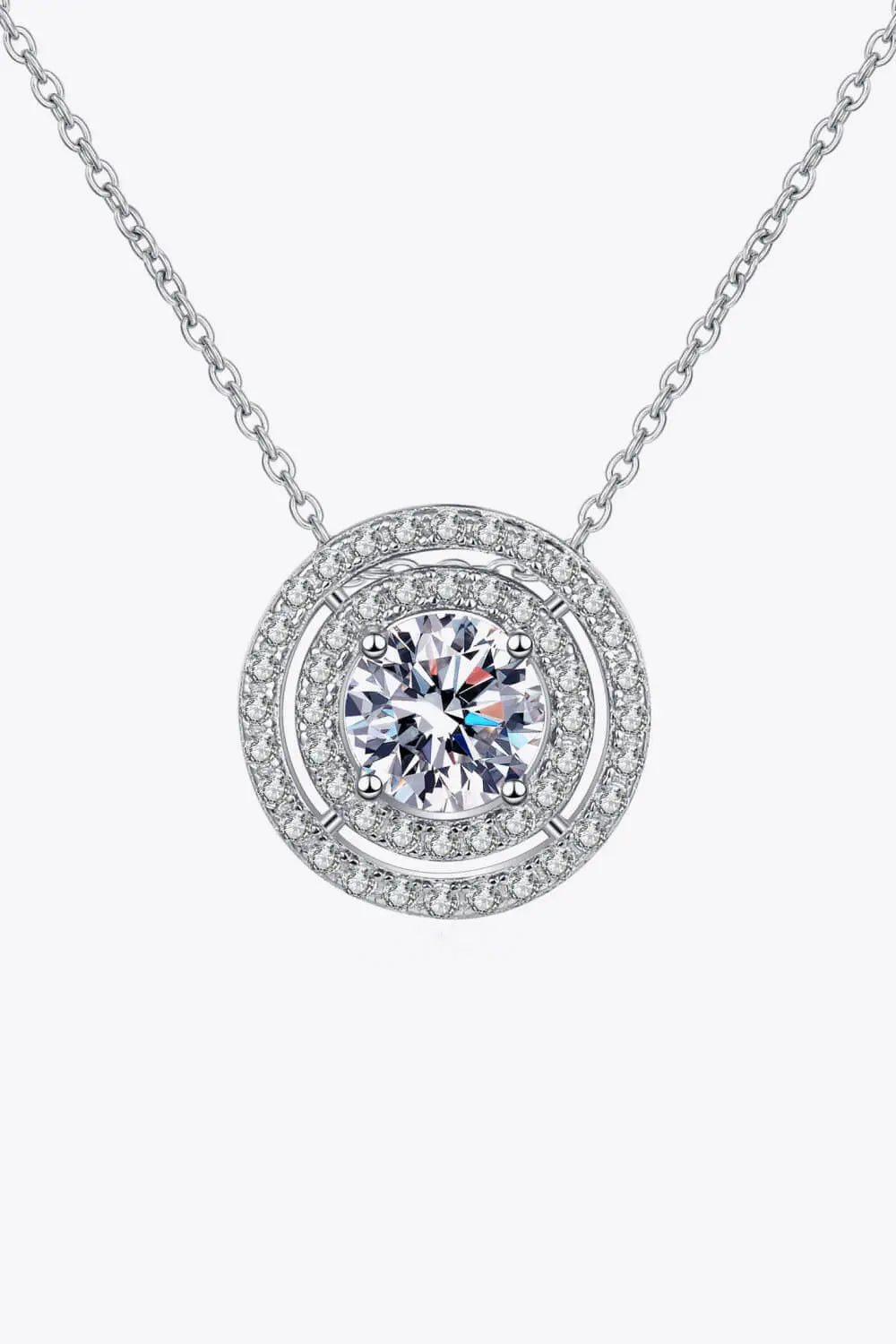 Moissanite Round Pendant Rhodium-Plated Necklace - GlossiChic Collection Silver / One Size GlossiChic Collection jewelry