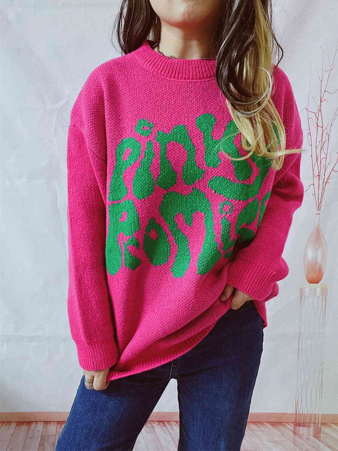 PINKY PROMISE Graphic Sweater - GlossiChic Collection Deep Rose / S GlossiChic Collection apparel