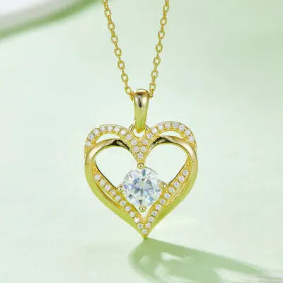 1.2 Carat Moissanite 925 Sterling Sliver Heart Necklace - GlossiChic Collection Gold / One Size GlossiChic Collection jewelry