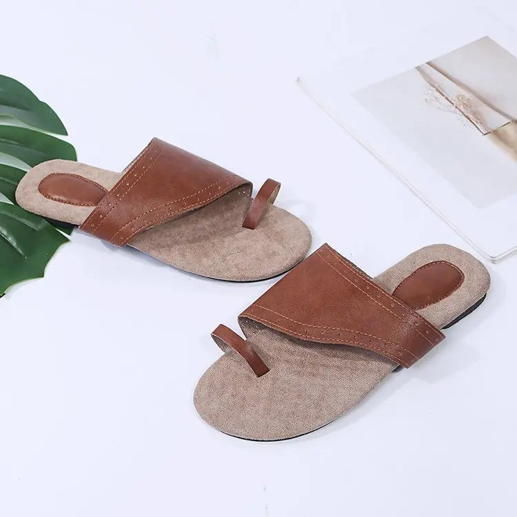 Retro Flat Bottom Casual Sandals - GlossiChic Collection Dark Brown / 35 GlossiChic Collection Shoes & Accessories