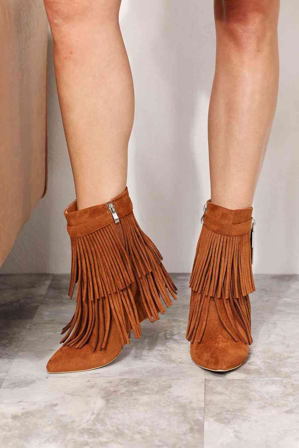 Tassel Wedge Heel Ankle Booties - GlossiChic Collection Ochre / 6 GlossiChic Collection Shoes & Accessories
