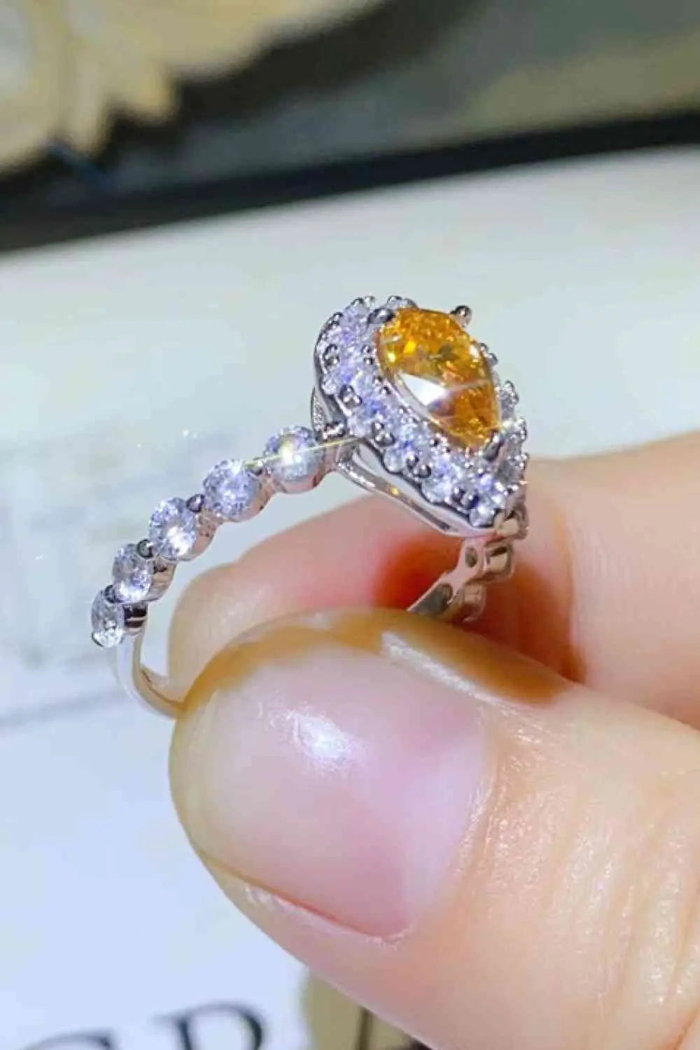 1 Carat Moissanite Contrast Teardrop Ring - GlossiChic Collection Mustard / 4.5 GlossiChic Collection jewelry