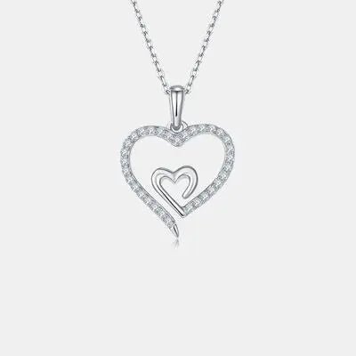 Moissanite 925 Sterling Silver Heart Pendant Necklace - GlossiChic Collectionjewelry