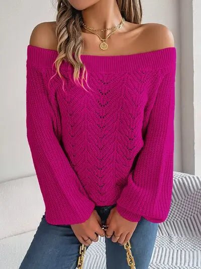 Off - Shoulder Long Sleeve Sweater - GlossiChic Collectionapparel