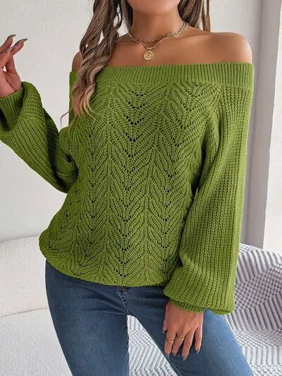 Off - Shoulder Long Sleeve Sweater - GlossiChic Collectionapparel